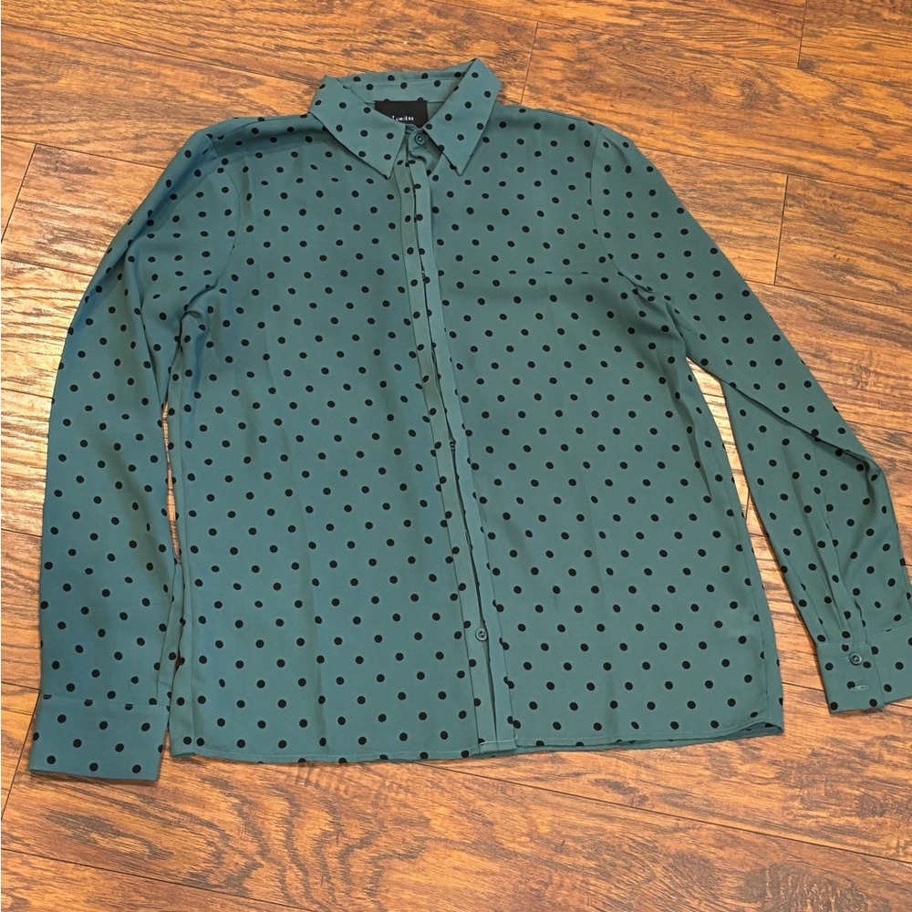 Green Polka Dot Button-Up Shirt